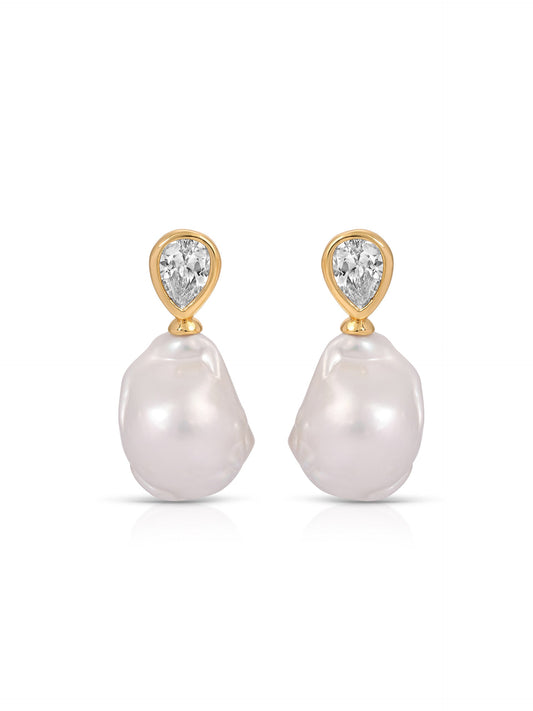 Freshwater Heirloom Earrings - Clear Crystal with 18k Gold Plating | Ettika