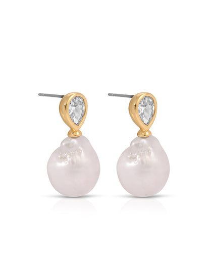Freshwater Heirloom Earrings - Clear Crystal with 18k Gold Plating | Ettika