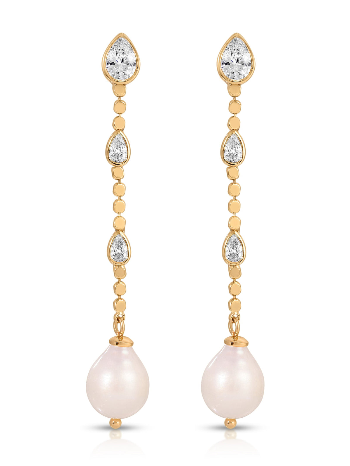 Droplet Crystal and Pearl Earring - Clear Crystal with 18k Gold Plating | Ettika