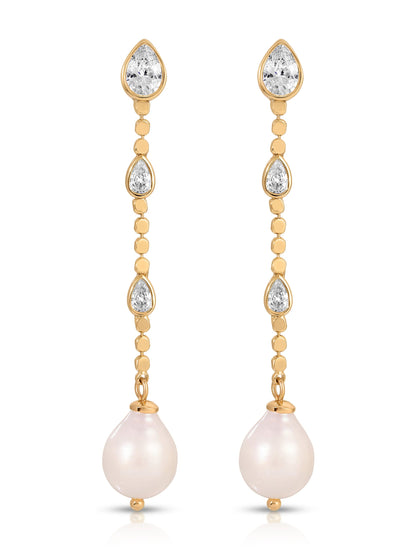 Droplet Crystal and Pearl Earring - Clear Crystal with 18k Gold Plating | Ettika
