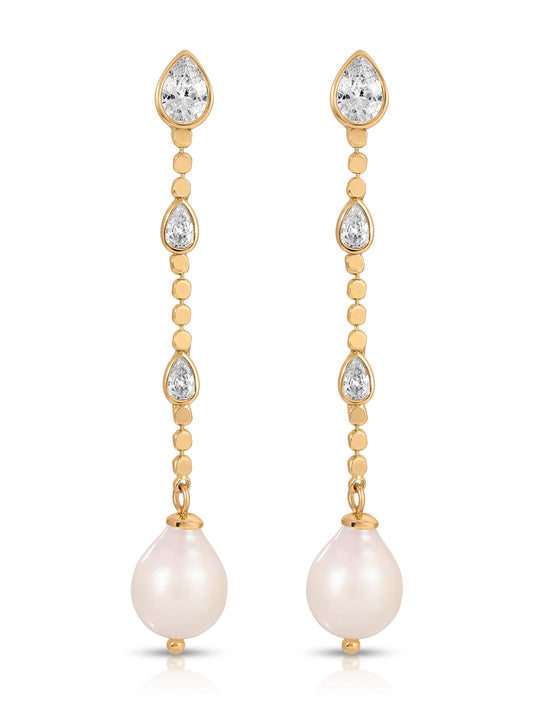 Droplet Crystal and Pearl Earring - Clear Crystal with 18k Gold Plating | Ettika
