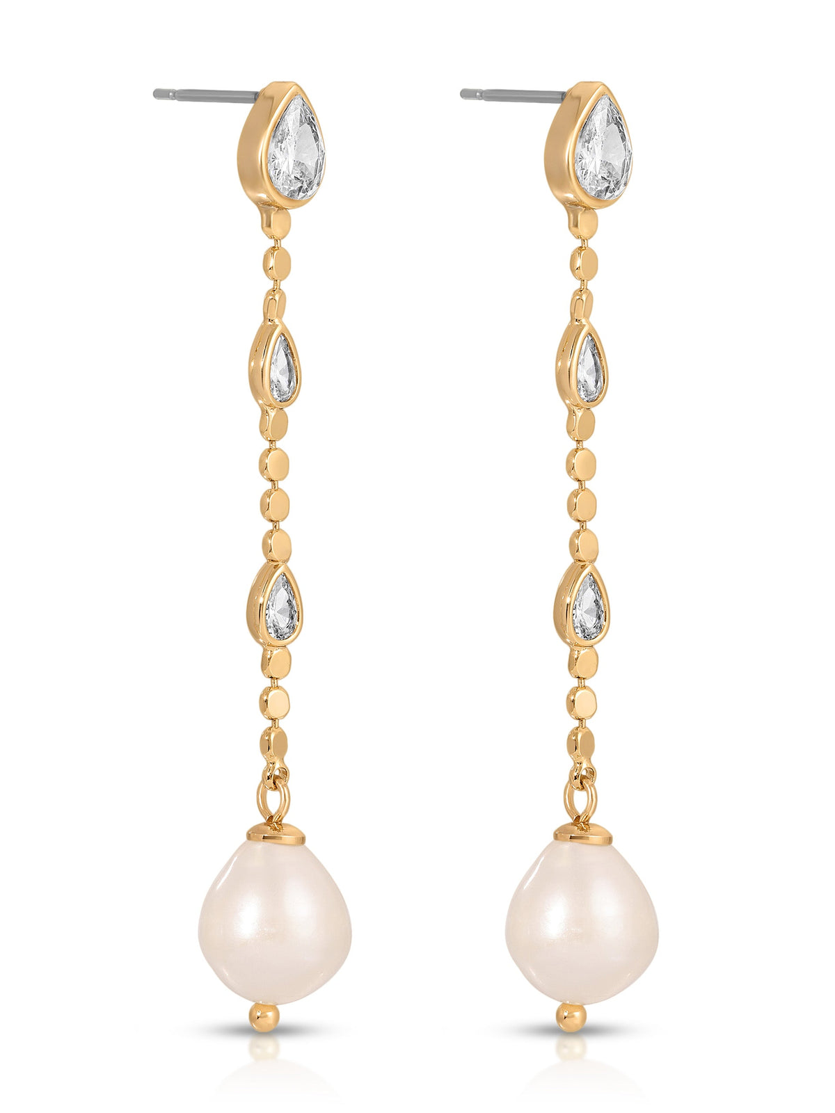 Droplet Crystal and Pearl Earring - Clear Crystal with 18k Gold Plating | Ettika
