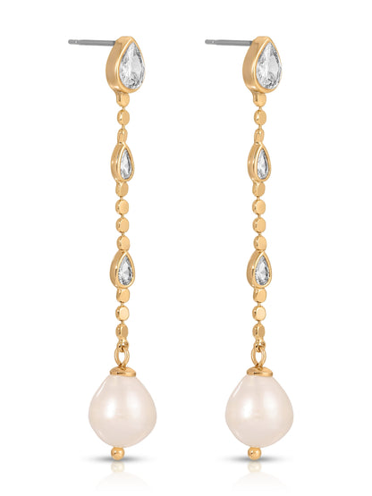 Droplet Crystal and Pearl Earring - Clear Crystal with 18k Gold Plating | Ettika