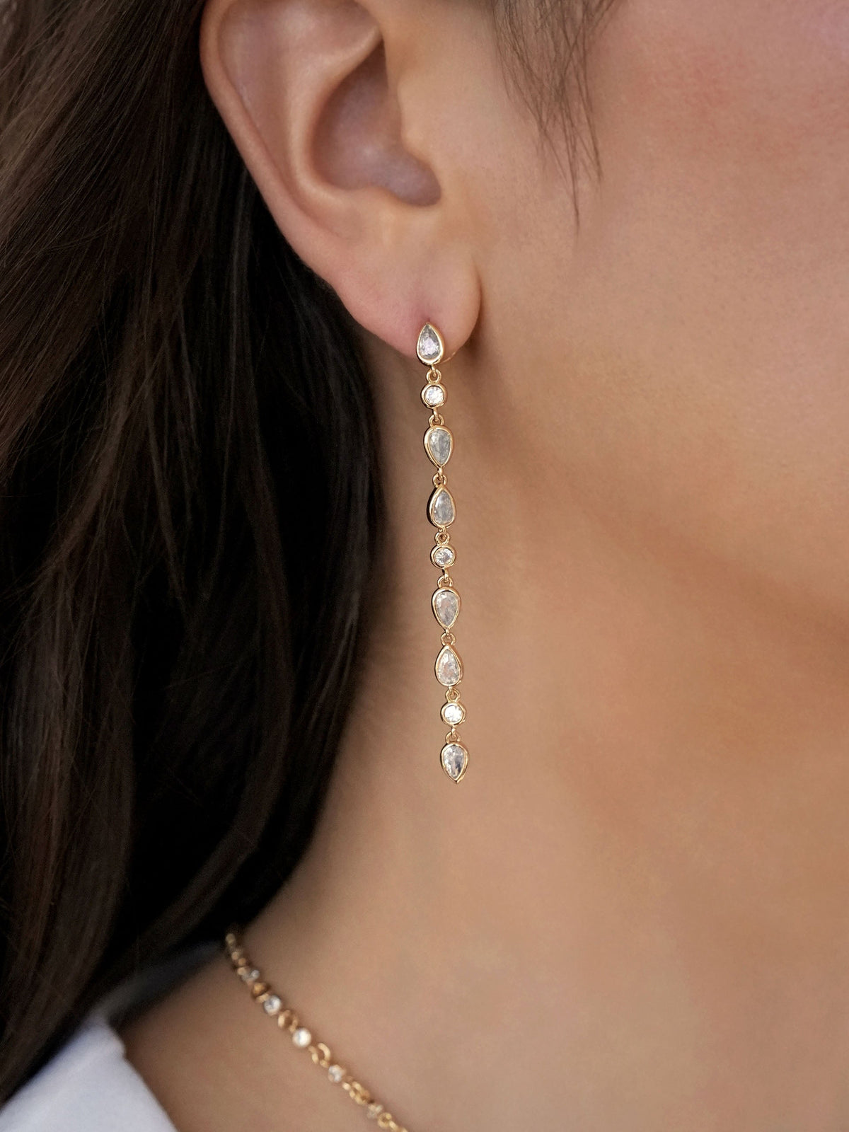 Crystal Rainfall Earrings - Clear Crystal with 18k Gold Plating | Ettika