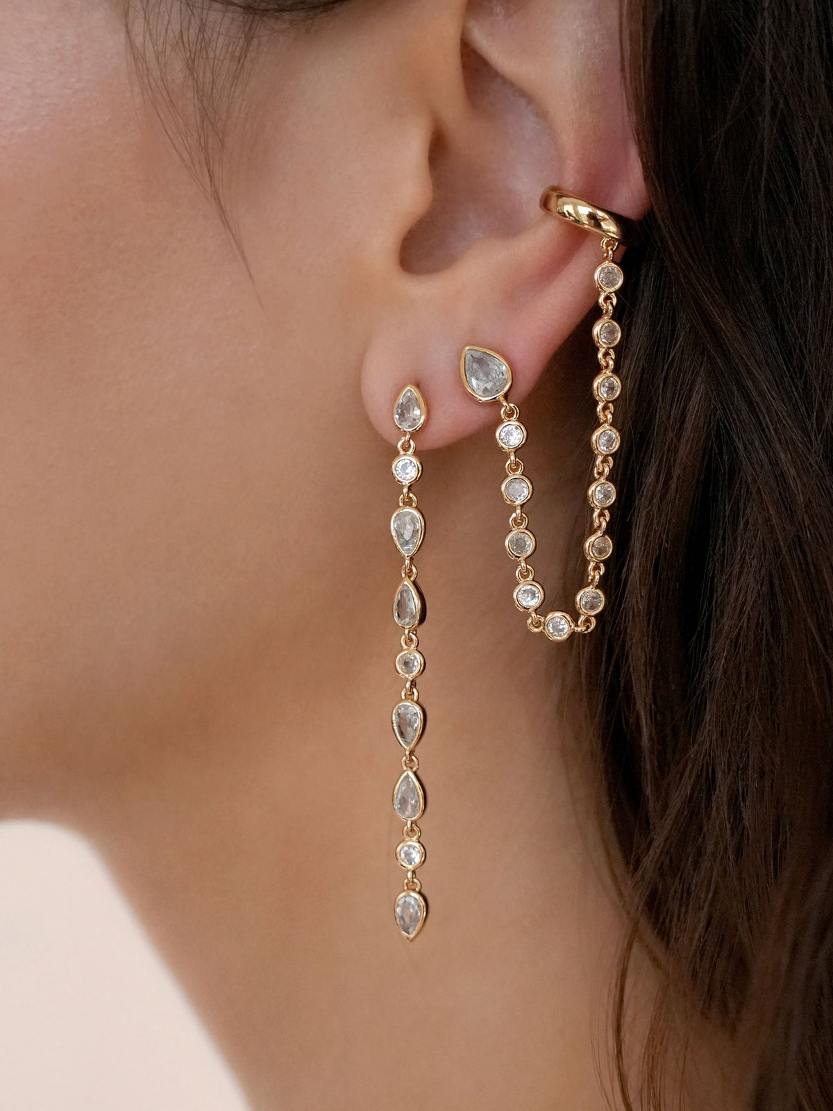 Crystal Rainfall Earrings - Clear Crystal with 18k Gold Plating | Ettika