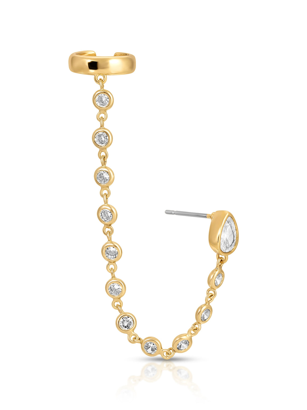 Ear Cuff Crystal Chain Stud - Clear Crystal with 18k Gold Plating | Ettika