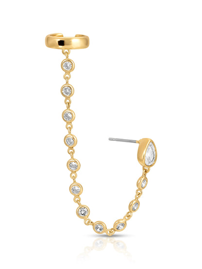 Ear Cuff Crystal Chain Stud - Clear Crystal with 18k Gold Plating | Ettika