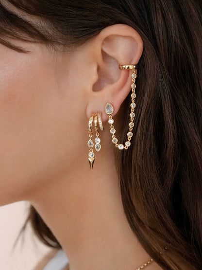 Ear Cuff Crystal Chain Stud - Clear Crystal with 18k Gold Plating | Ettika