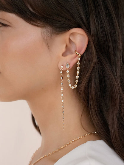 Ear Cuff Crystal Chain Stud - Clear Crystal with 18k Gold Plating | Ettika