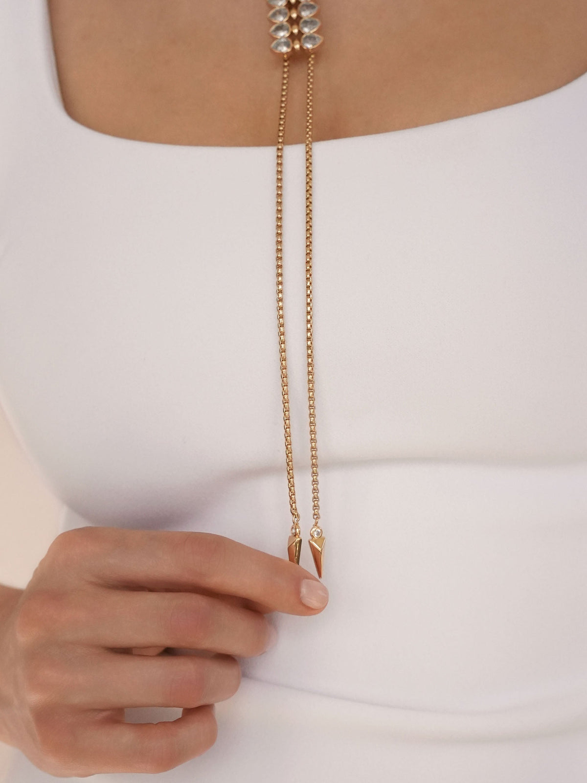 Crystalized Bolo Necklace - Clear Crystal with 18k Gold Plating | Ettika