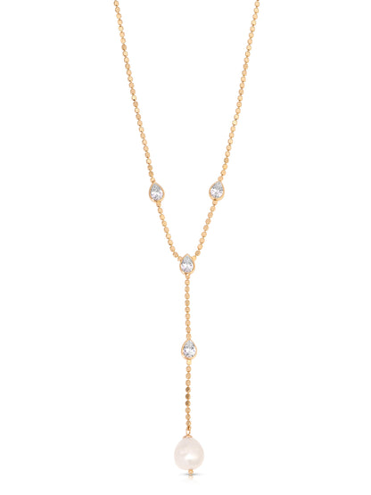 Dripping Crystal Lariat - Clear Crystal with 18k Gold Plating | Ettika