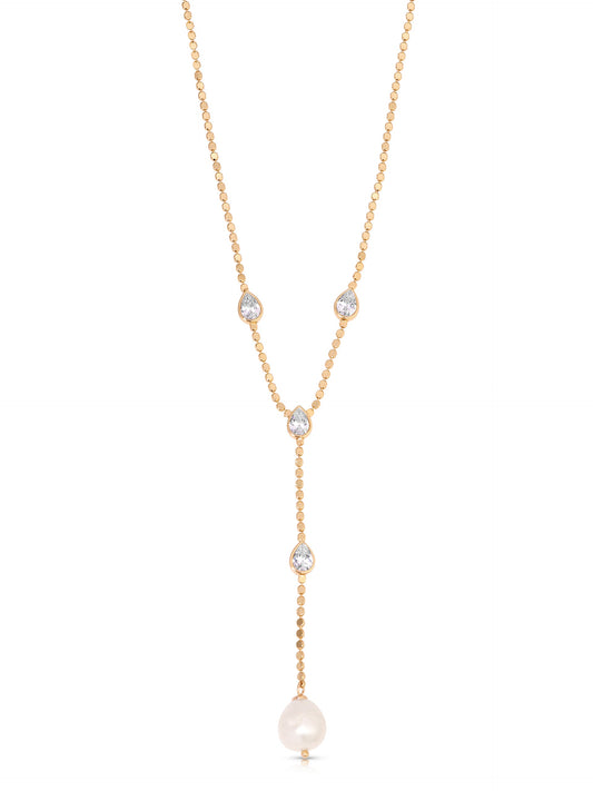 Dripping Crystal Lariat - Clear Crystal with 18k Gold Plating | Ettika