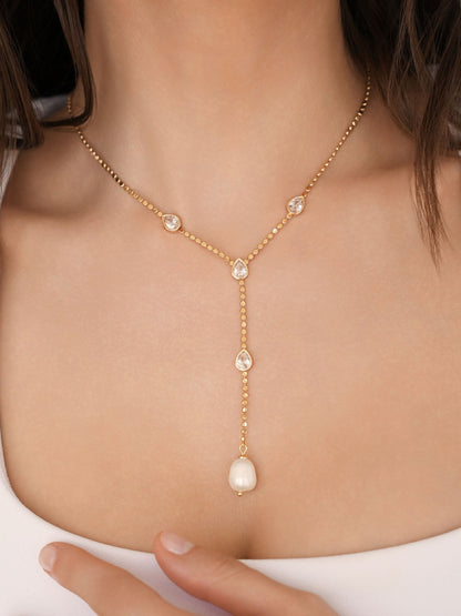 Dripping Crystal Lariat - Clear Crystal with 18k Gold Plating | Ettika