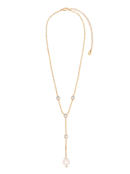 Dripping Crystal Lariat - Clear Crystal with 18k Gold Plating | Ettika