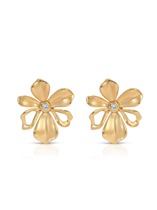 Petals Stud Earrings - Clear Crystal with 18k Gold Plating | Ettika