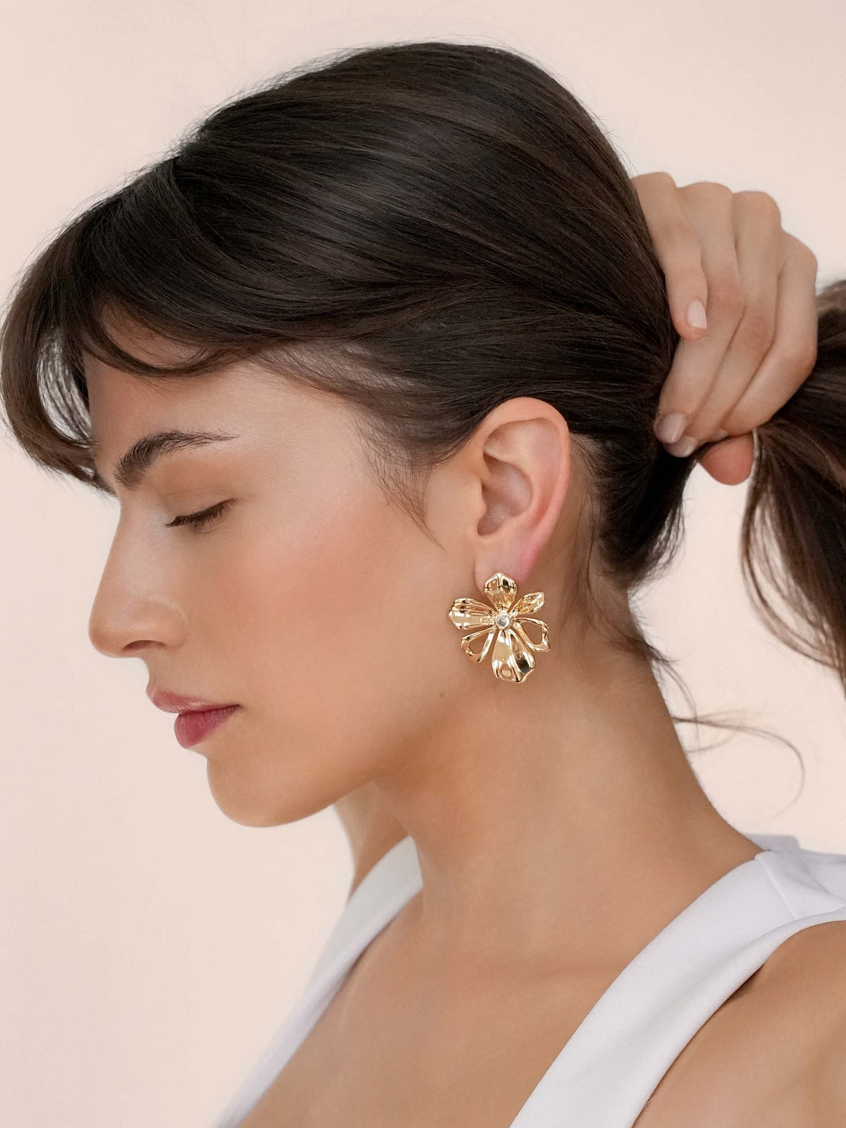 Petals Stud Earrings - Clear Crystal with 18k Gold Plating | Ettika