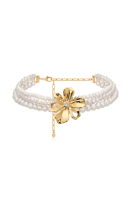 Pearl Petals Choker - Pearl with 18k Gold Plating | Ettika