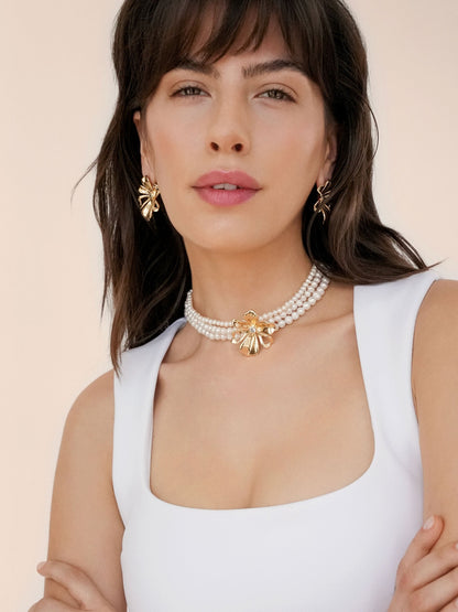 Pearl Petals Choker - Pearl with 18k Gold Plating | Ettika