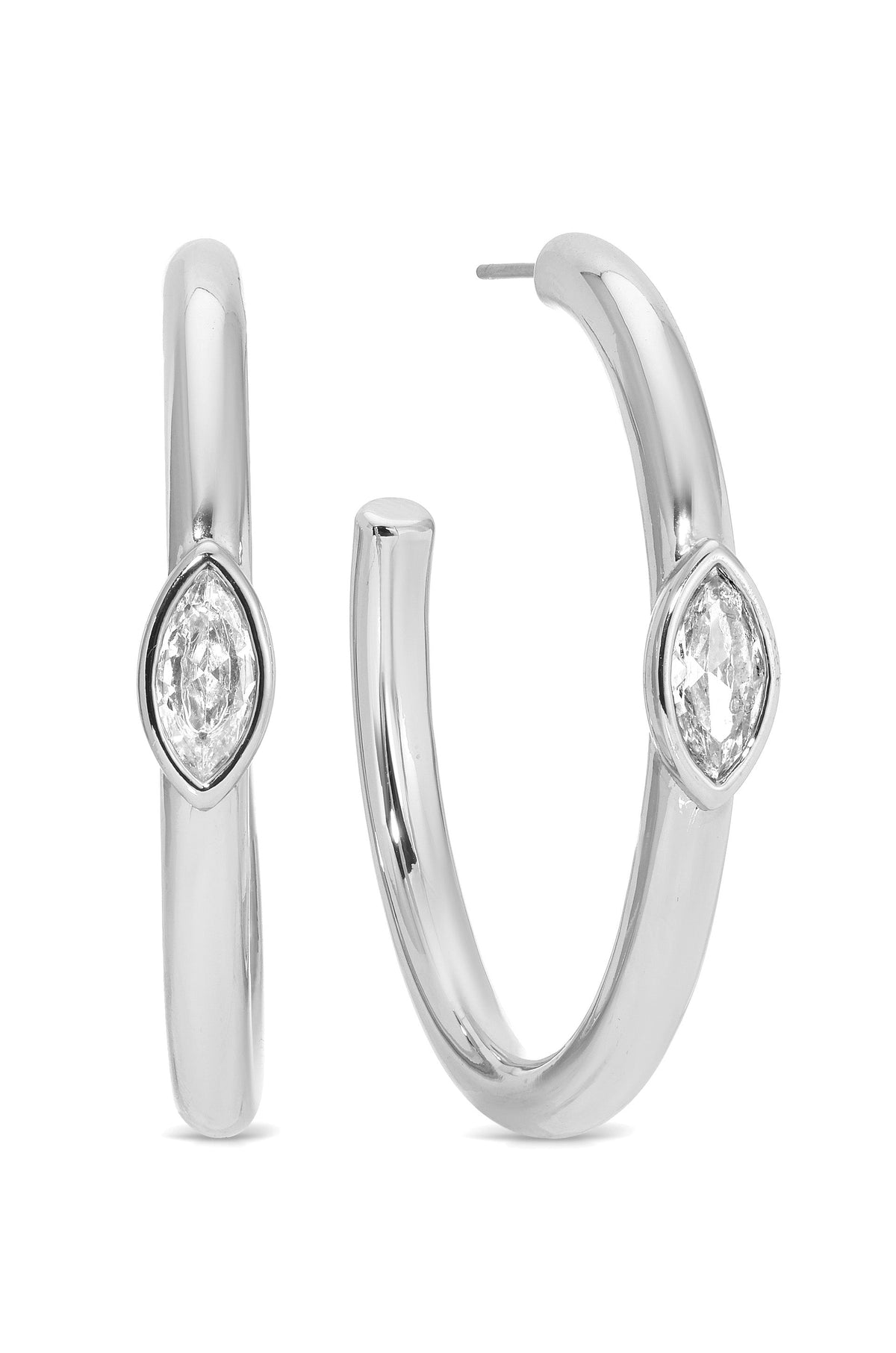 Large Marquise Crystal Hoops - Clear Crystal with Silver Plating | Ettika