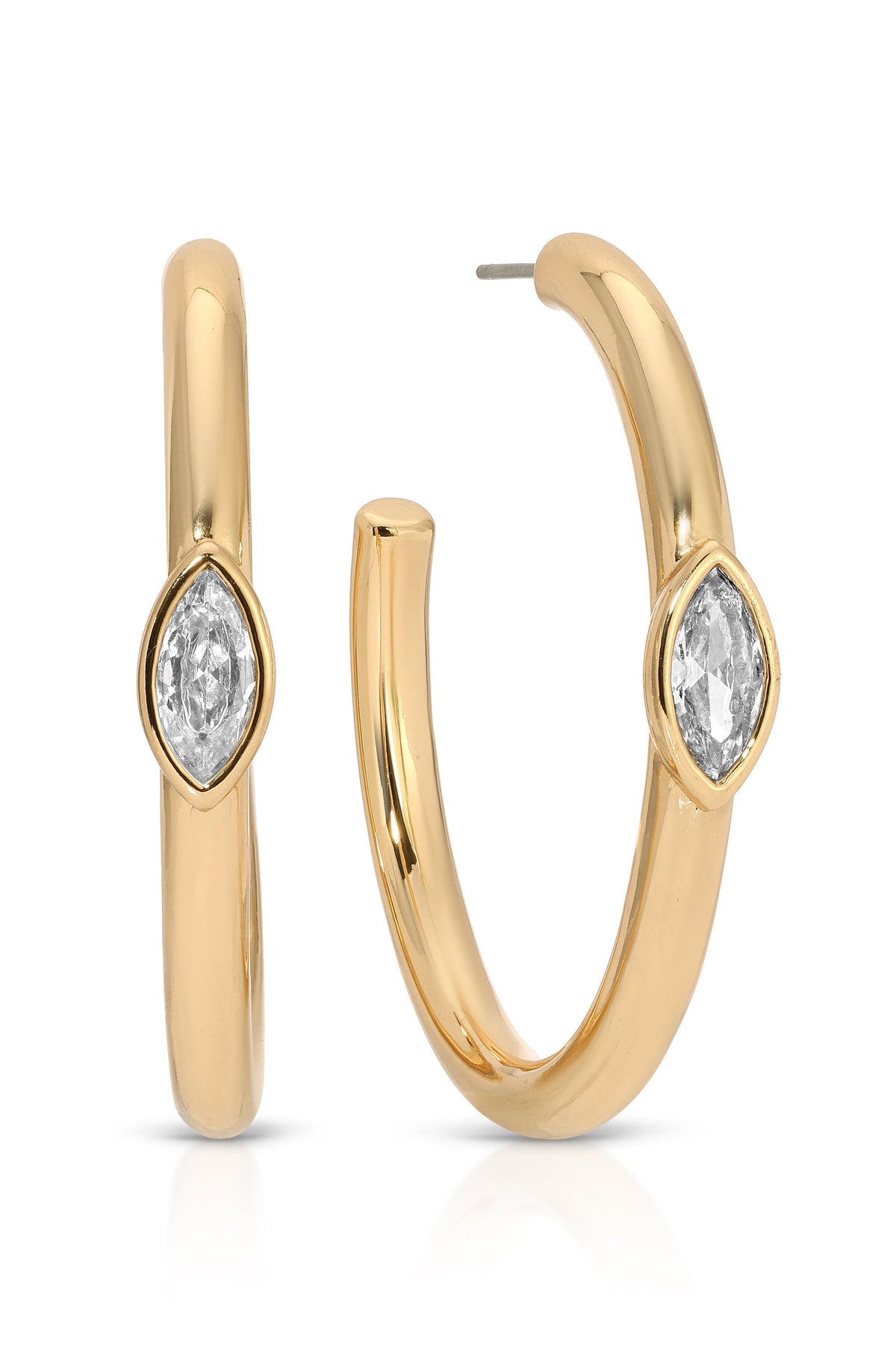 Large Marquise Crystal Hoops - Clear Crystal with Silver Plating | Ettika