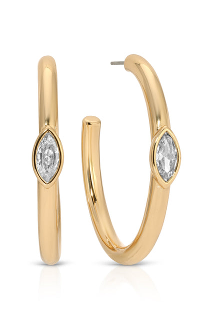 Large Marquise Crystal Hoops - Clear Crystal with Silver Plating | Ettika