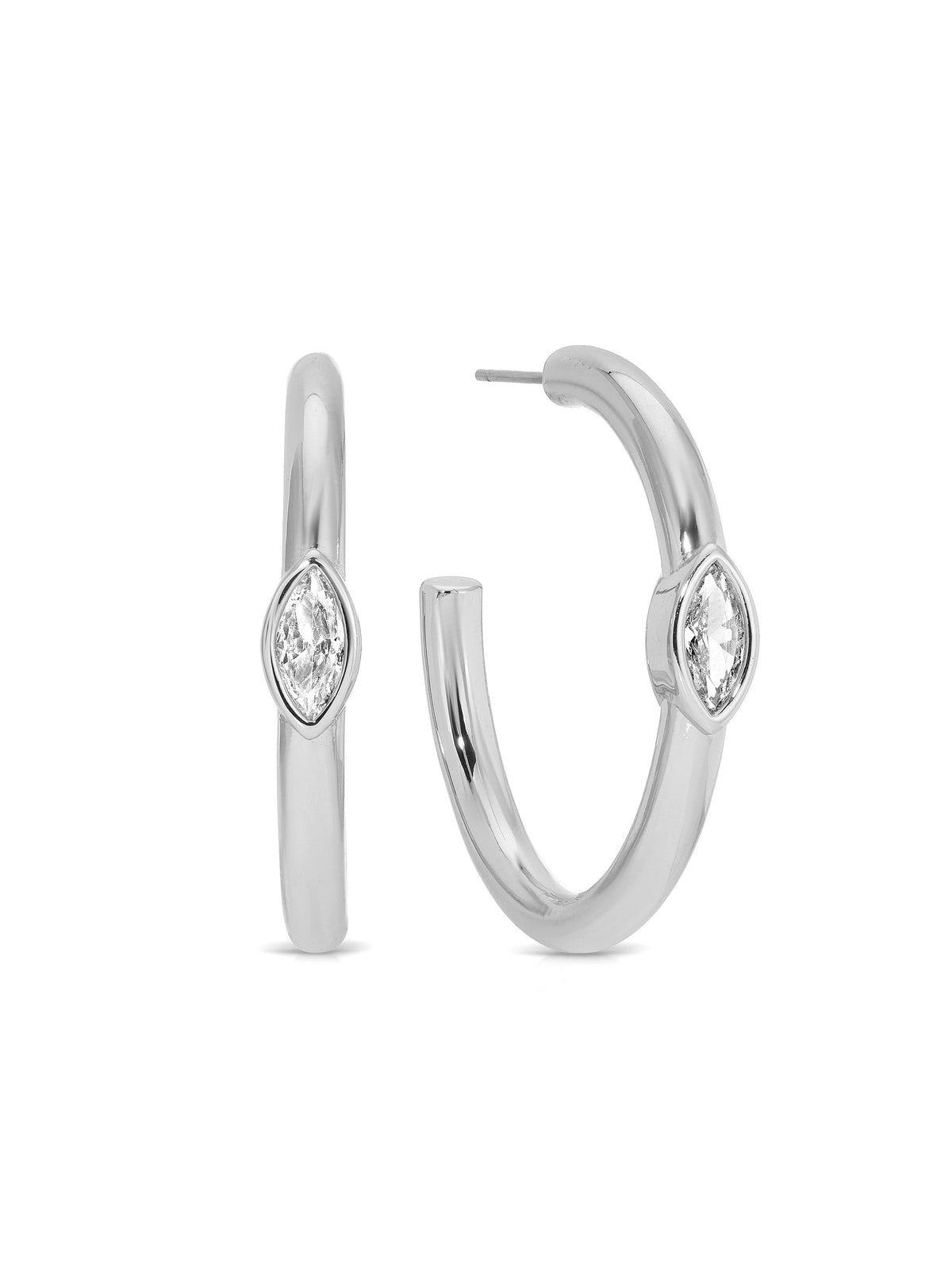 Medium Marquise Crystal Hoops - Clear Crystal with Silver Plating | Ettika