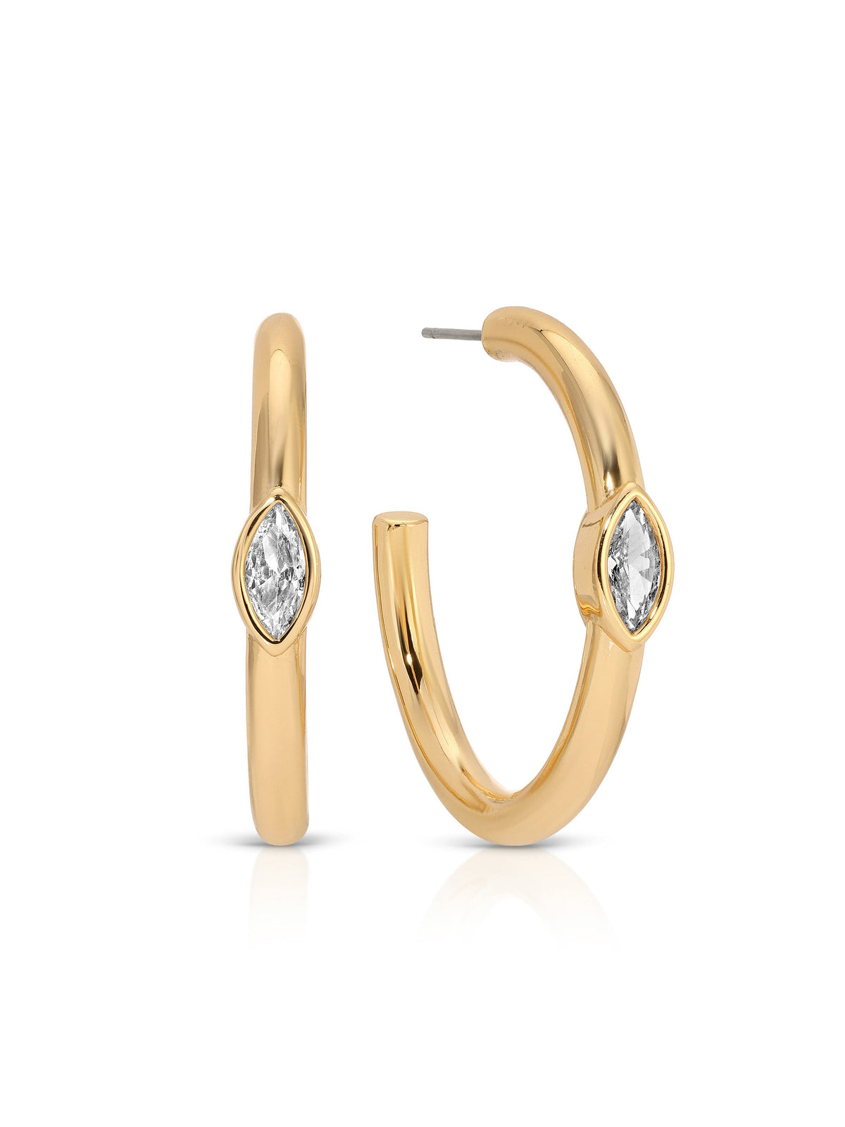 Medium Marquise Crystal Hoops - Clear Crystal with Silver Plating | Ettika