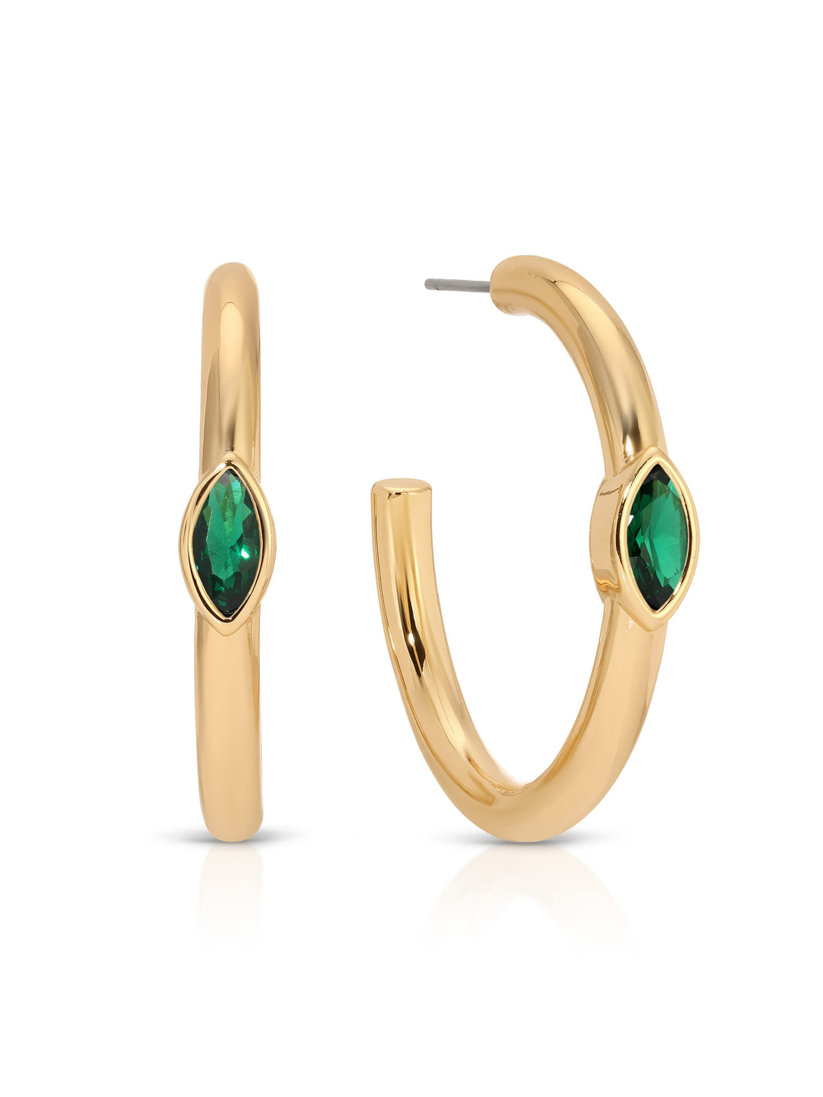 Medium Marquise Crystal Hoops - Clear Crystal with Silver Plating | Ettika