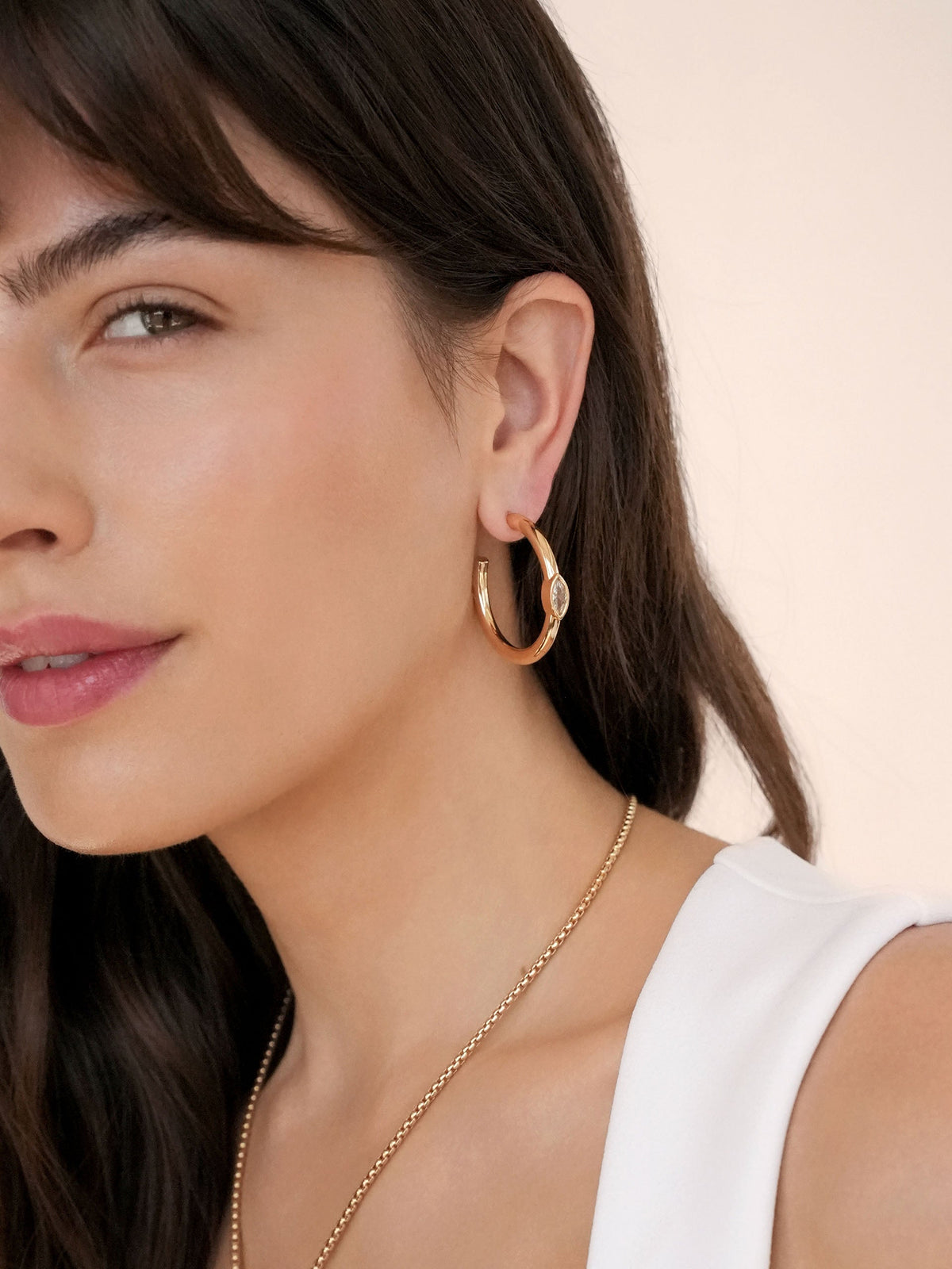Medium Marquise Crystal Hoops - Clear Crystal with Silver Plating | Ettika