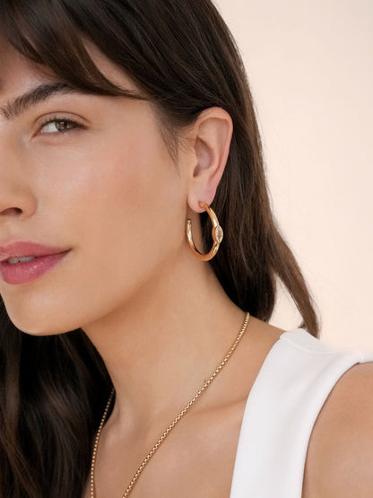 Medium Marquise Crystal Hoops - Clear Crystal with Silver Plating | Ettika