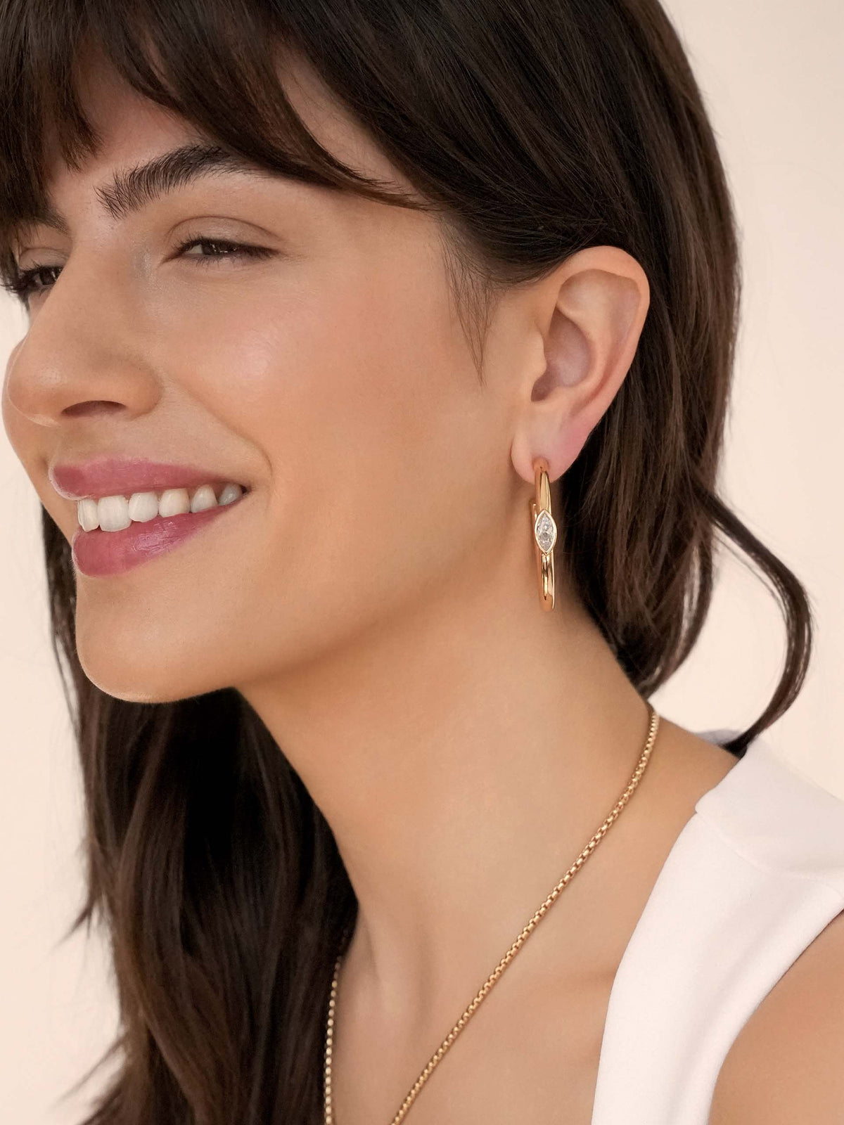 Medium Marquise Crystal Hoops - Clear Crystal with Silver Plating | Ettika