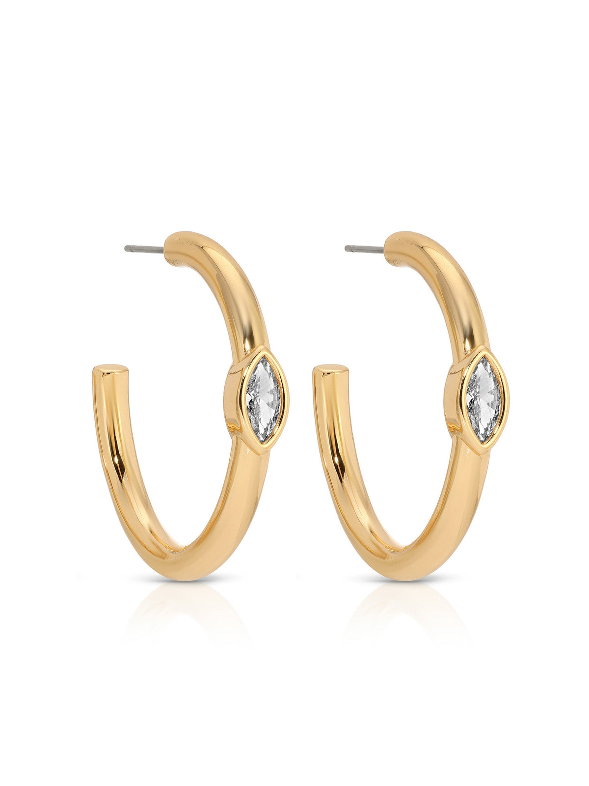 Medium Marquise Crystal Hoops - Clear Crystal with Silver Plating | Ettika