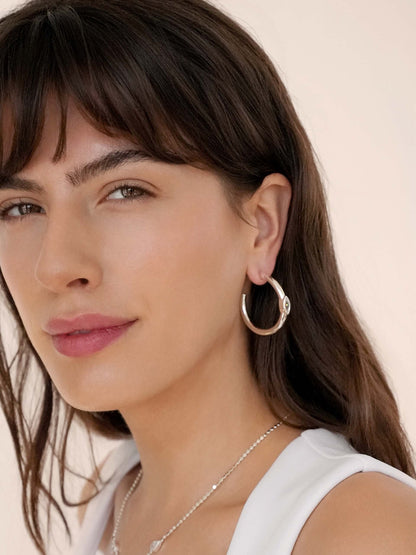 Medium Marquise Crystal Hoops - Clear Crystal with Silver Plating | Ettika