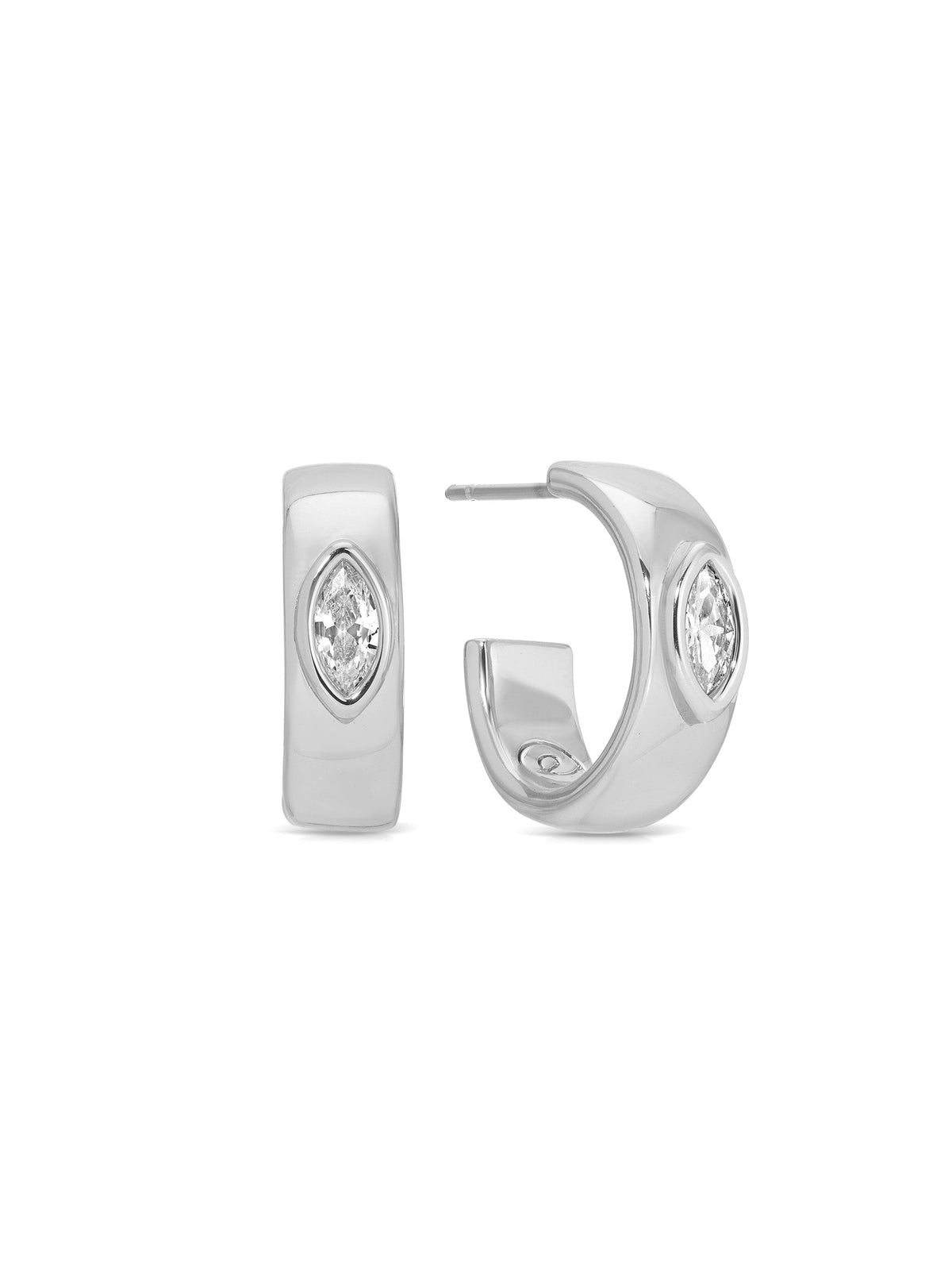 Small Marquise Crystal Hoops - Clear Crystal with Silver Plating | Ettika
