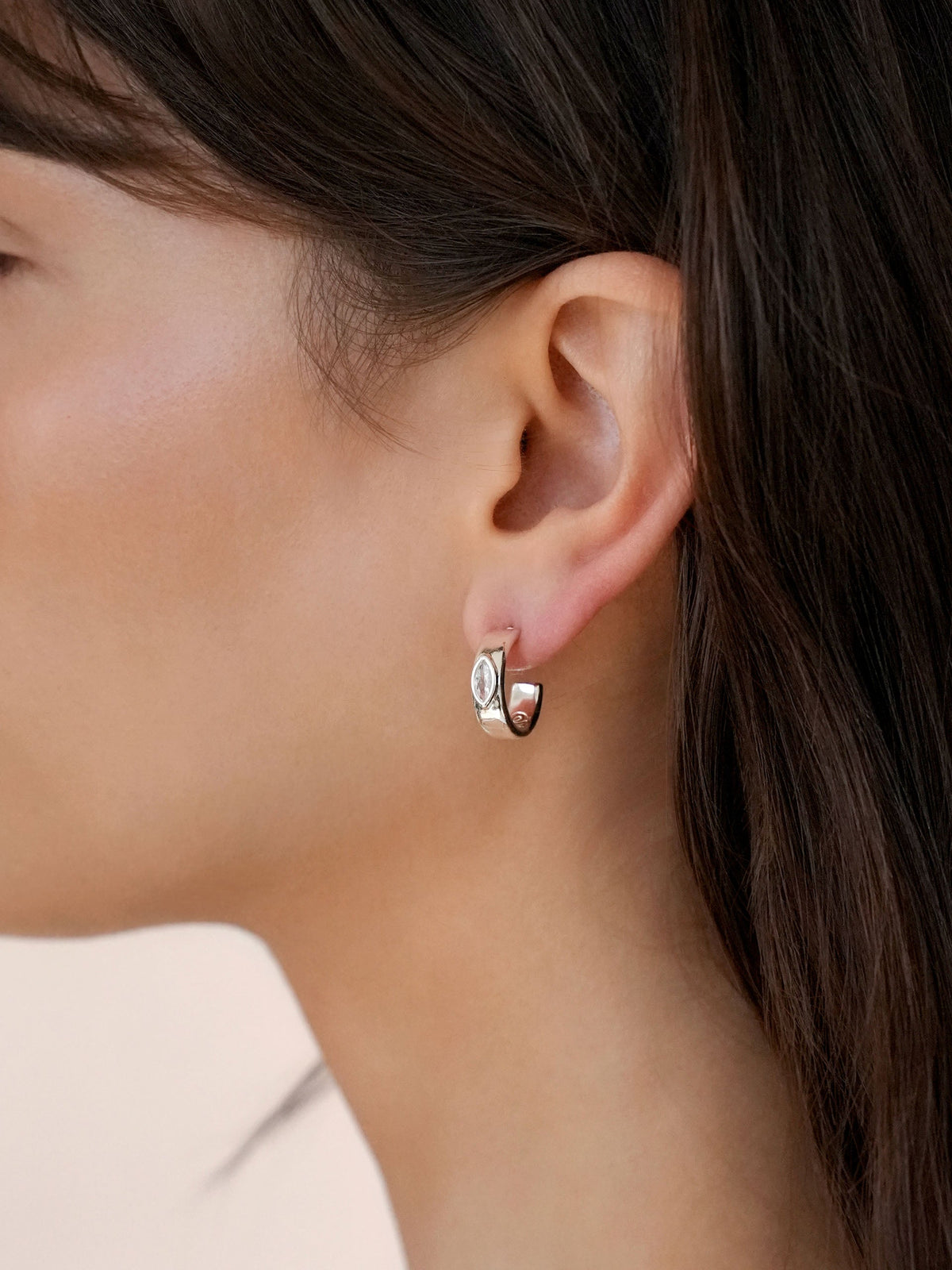 Small Marquise Crystal Hoops - Clear Crystal with Silver Plating | Ettika