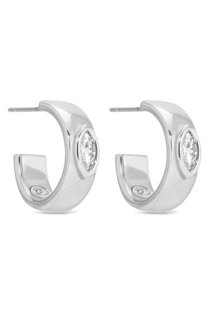 Small Marquise Crystal Hoops - Clear Crystal with Silver Plating | Ettika