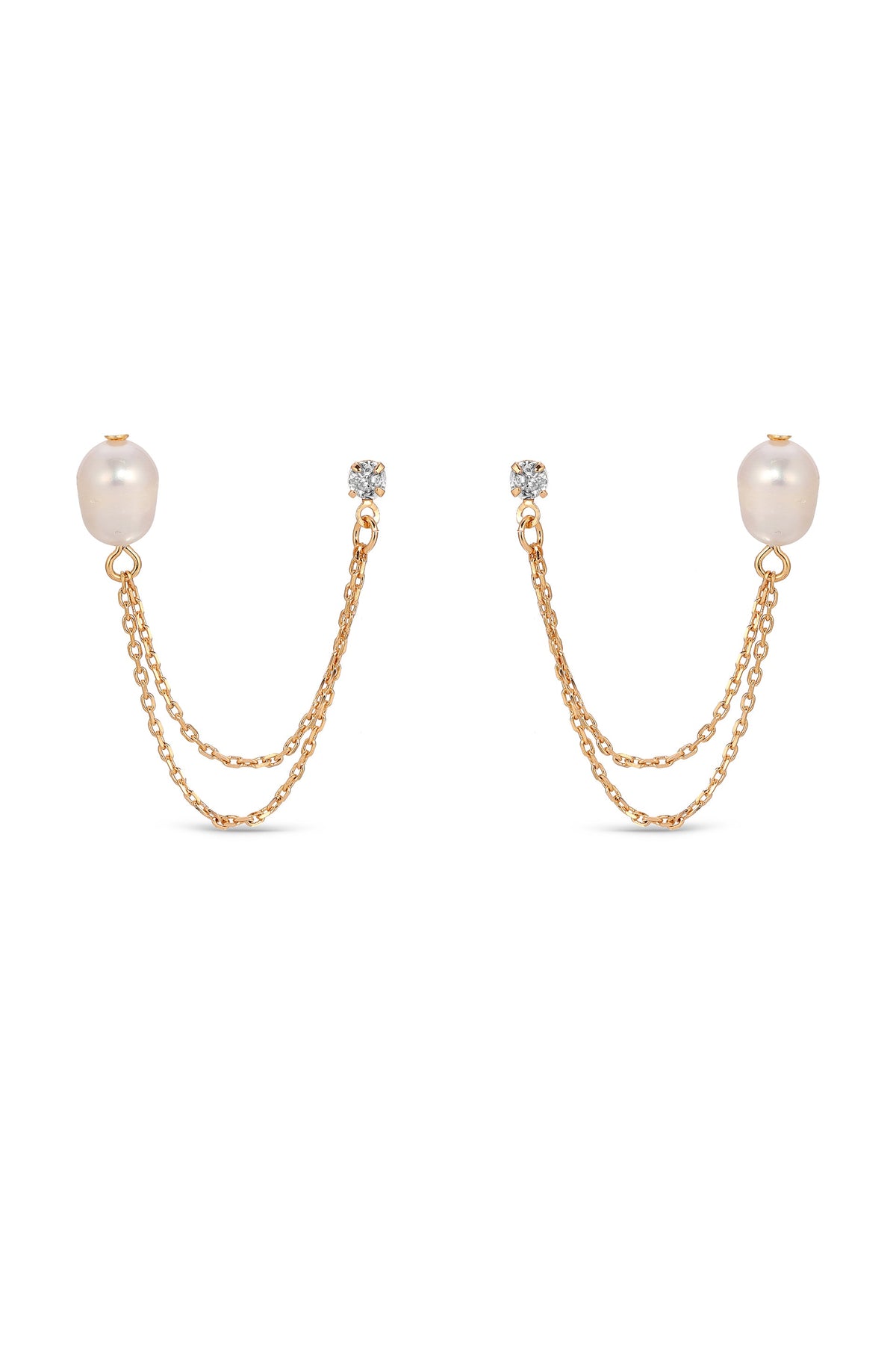 Double Piercing Freshwater Pearl Earring - Pearl with 18k Gold Plating | Ettika