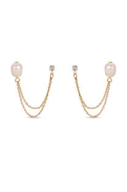 Double Piercing Freshwater Pearl Earring - Pearl with 18k Gold Plating | Ettika