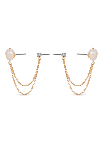 Double Piercing Freshwater Pearl Earring - Pearl with 18k Gold Plating | Ettika