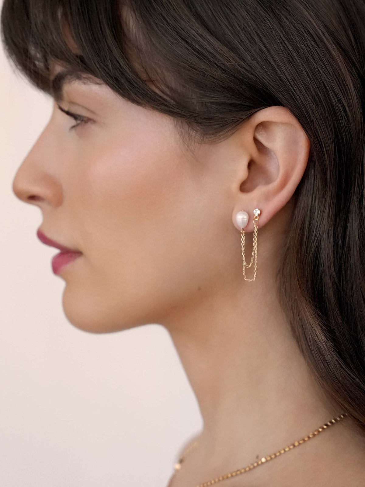 Double Piercing Freshwater Pearl Earring - Pearl with 18k Gold Plating | Ettika