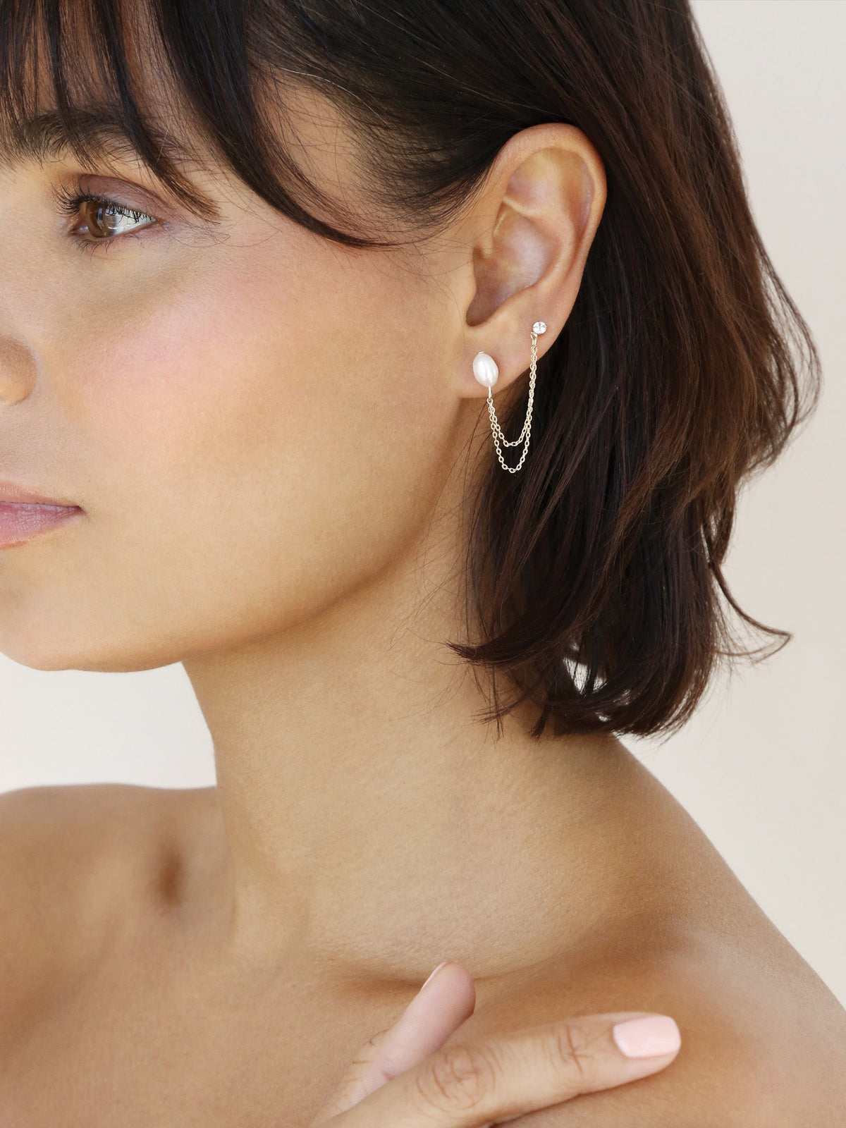 Double Piercing Freshwater Pearl Earring - Pearl with 18k Gold Plating | Ettika