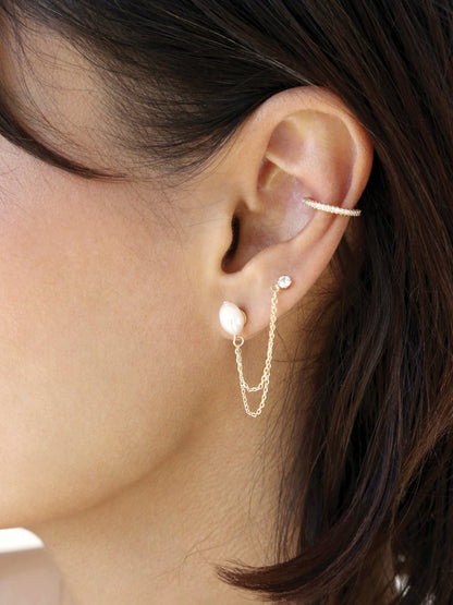 Double Piercing Freshwater Pearl Earring - Pearl with 18k Gold Plating | Ettika