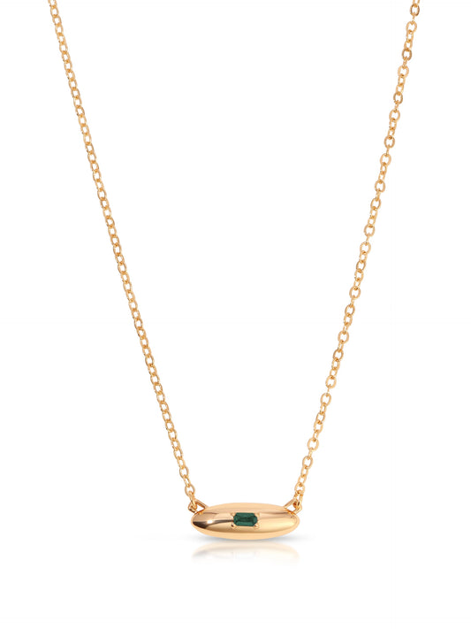 Oval Dome Pendant Necklace - Emerald Crystal with 18k Gold Plating | Ettika