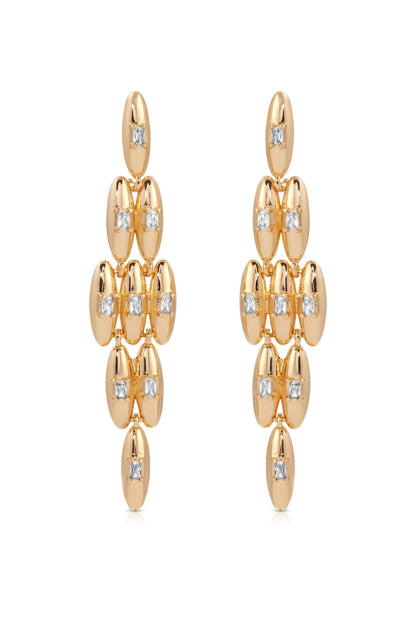 Oval Dome Baguette Dangle Earrings - Clear Crystal with 18k Gold Plating | Ettika
