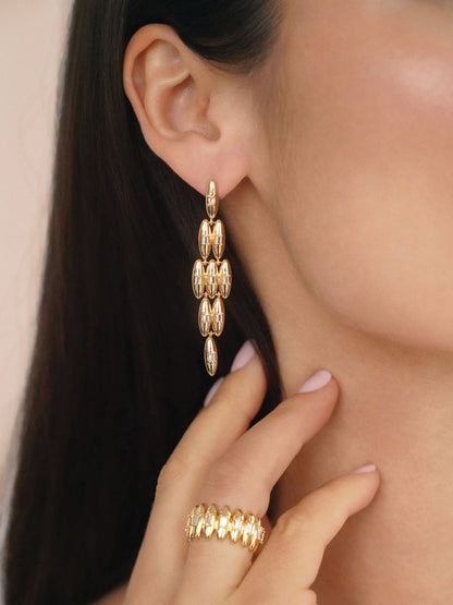 Oval Dome Baguette Dangle Earrings - Clear Crystal with 18k Gold Plating | Ettika