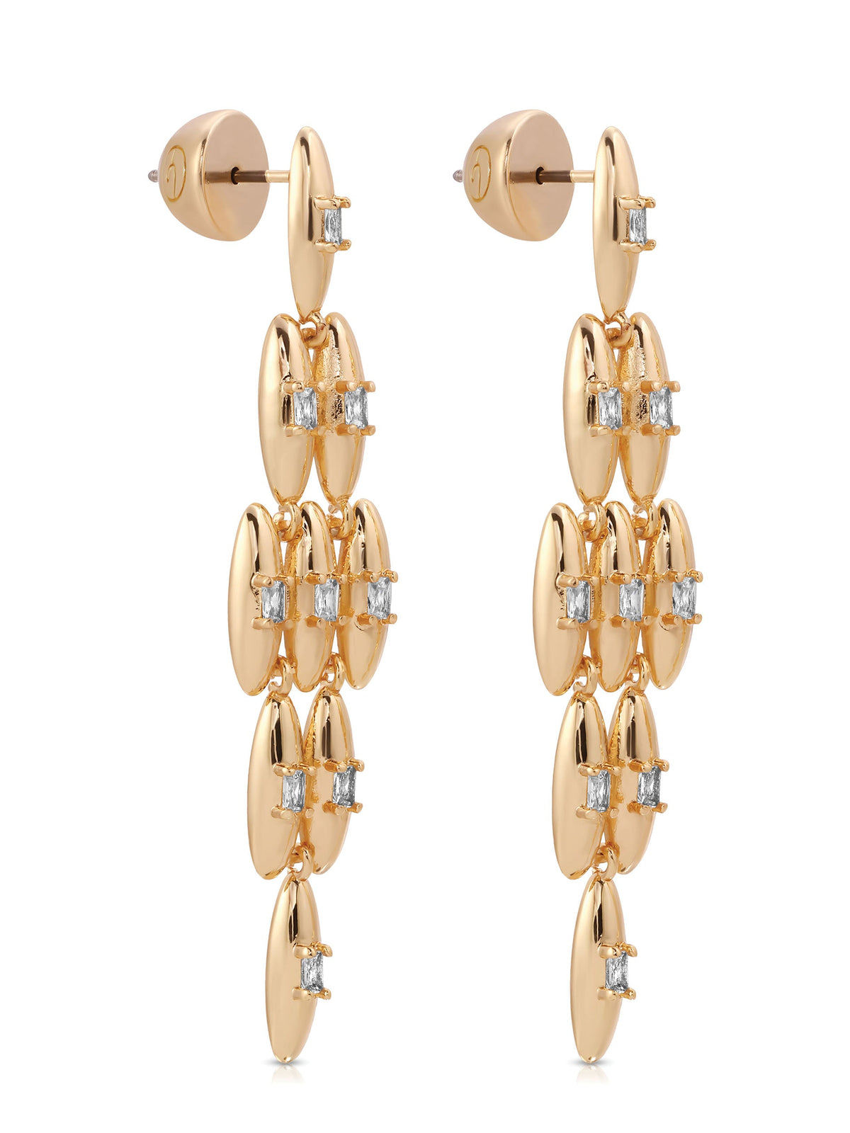 Oval Dome Baguette Dangle Earrings - Clear Crystal with 18k Gold Plating | Ettika