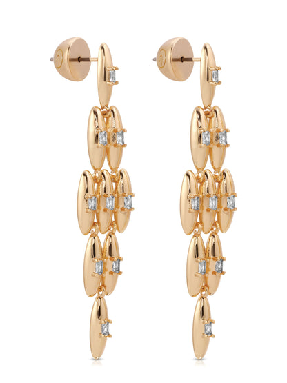 Oval Dome Baguette Dangle Earrings - Clear Crystal with 18k Gold Plating | Ettika