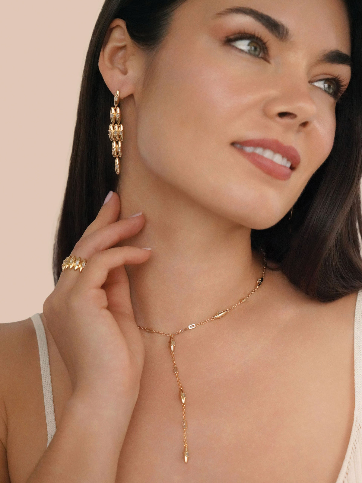 Oval Dome Baguette Dangle Earrings - Clear Crystal with 18k Gold Plating | Ettika