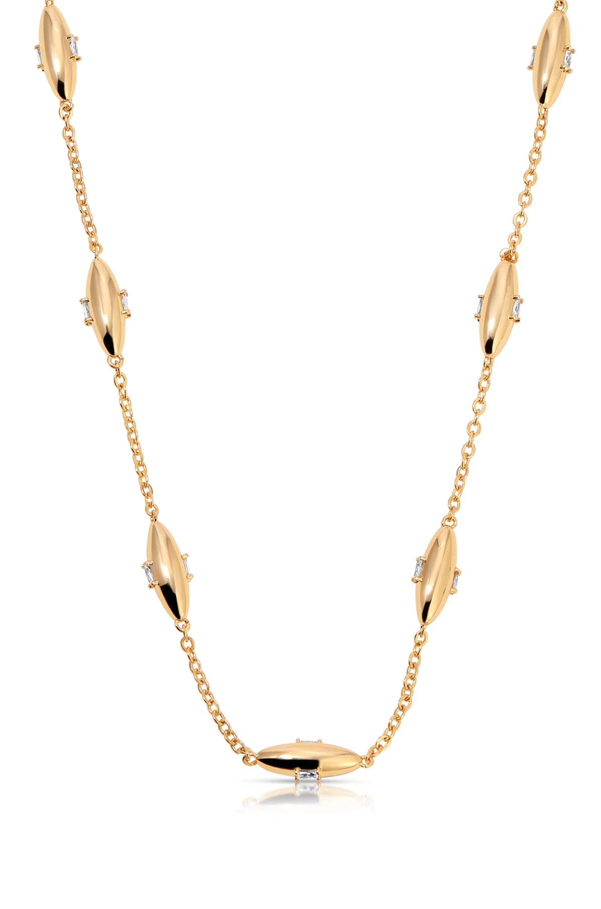 Oval Dome Baguette Necklace - Clear Crystal with 18k Gold Plating | Ettika