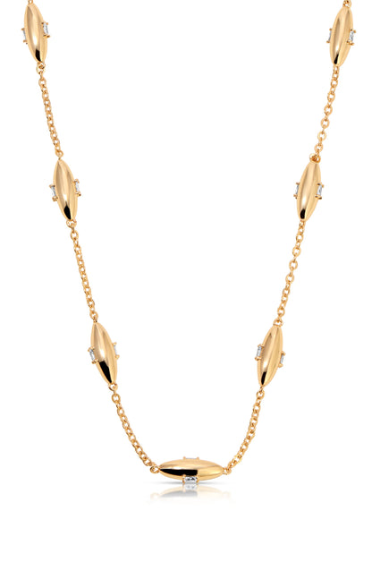 Oval Dome Baguette Necklace - Clear Crystal with 18k Gold Plating | Ettika